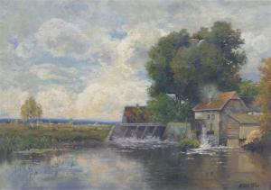LEU Oskar 1864-1942,Landschaft mit Mühle am Wasser,Georg Rehm DE 2022-07-14