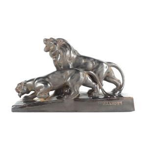 LEVALLOIS François 1882-1965,Lion et lionne,Ruellan FR 2024-02-10