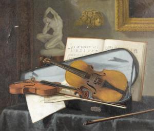LEVASSEUR Eugène 1822,Stillleben mit zwei Streichinstrumenten.,1893,Dobiaschofsky CH 2008-05-21