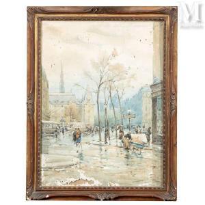 LEVERD Rene 1872-1938,Vue de la Conciergerie sous la pluie à Paris,Millon & Associés FR 2024-01-25