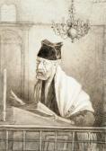 LEVY Alphonse Jacques 1843-1918,Rabbin dans la synagogue Encre,Ader FR 2009-11-18