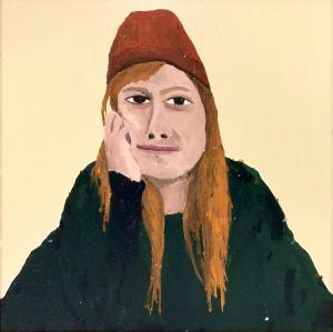 LEWER Richard 1970,Portrait of a Woman in Red Beanie,International Art Centre NZ 2022-09-19