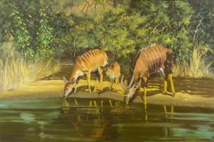LEWINGTON Bert 1927-2013,Nyala at a Watering Hole,1986,5th Avenue Auctioneers ZA 2023-11-26