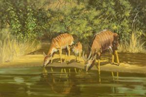 LEWINGTON Bert 1927-2013,Nyala at a Watering Hole,1986,5th Avenue Auctioneers ZA 2023-09-03