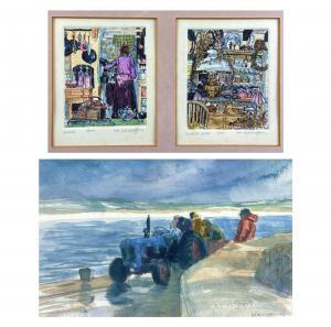 LEWINGTON Sue 1956,Blue Tractor on the Harbour Wall; Victoria; Victor,1991,David Lay GB 2022-11-03