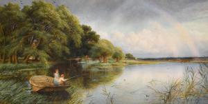 LEWIS Charles James,children fishing from a boat amongst reeds with a ,John Nicholson 2024-01-24