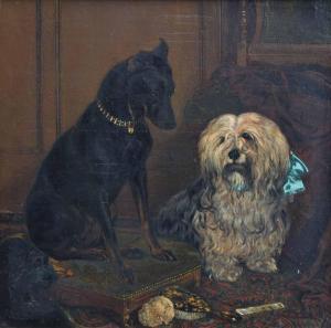 LEWIS Frederick 1882,Portrait of a doberman and a sheepdog,19th century,Peter Wilson GB 2017-09-13