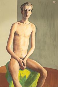 LEWIS GILBERT 1945,Nude: Composition in red and Green,1985,Swann Galleries US 2023-08-17