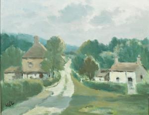 LEWIS H.E,A roadway through a village with cottages and trees,John Nicholson GB 2021-05-19