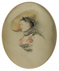 LEWIS John Frederick,Portrait of a lady in a straw hat,1837,Bellmans Fine Art Auctioneers 2024-03-28