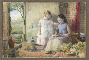 LEWIS John Hardwicke,Interior scene with two girls and doll and cart,Ewbank Auctions 2019-03-21