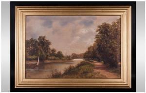 LEWIS John,Style River scape, Town Church In Distance,Gerrards GB 2015-08-20