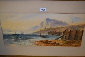 LEWIS L 1800,boats in a coastal landscape with figures on a qua,Lawrences of Bletchingley 2020-03-17