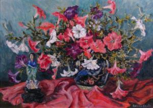 LEWIS Lorene S 1900-1900,Still life depicting petunias in vase,1951,Wickliff & Associates 2010-03-20