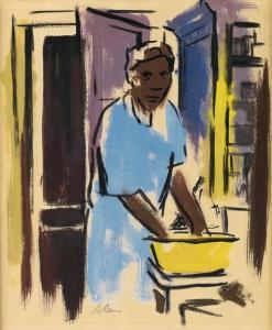 LEWIS Samella 1924-2022,Washerwoman.,c.1949,Swann Galleries US 2015-09-15
