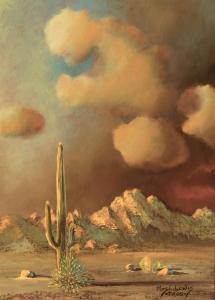 LEWIS Thomas L 1907-1978,Lone Saguaro,Santa Fe Art Auction US 2022-05-28