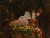 LEWIS TOBIAS,Farmer with cattle and sheepdog in woodland,1914,Burstow and Hewett GB 2007-12-19