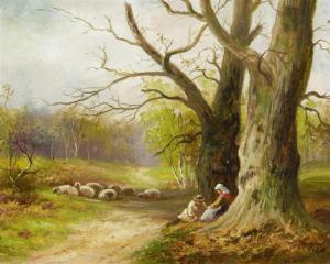 LEWIS William 1788,Shepherd and woman sitting in forest with sheep grazing,Quinn's US 2010-05-22