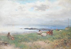 LEYDE Otto Theodore 1835-1897,GIRL AND CATTLE ON THE CLIFFS,Dreweatts GB 2023-06-14