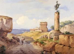 LEYMARIE Hippolyte 1809-1844,Le calvaire sur les ruines romaines,Etienne de Baecque FR 2014-02-24