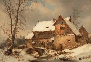 LEYPOLD Carl Julius 1806-1874,Gehöft im Winter,Wendl DE 2017-10-26