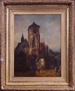 LEYS Henri 1815-1869,Entrée d'église animée,Monsantic BE 2022-09-04
