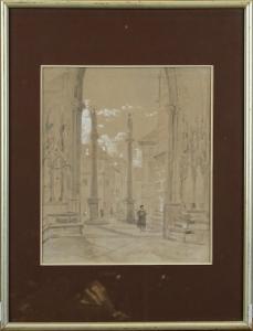 LEYS Henri 1815-1869,Entrée d'église animée,Monsantic BE 2022-03-20