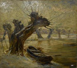 LEYSING Piet 1885-1933,Barque au bord de l'eau,Rops BE 2020-12-14