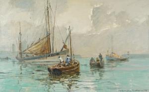 LHERMITTE Georges 1882-1967,Barques près du voilier,Ruellan FR 2022-02-26