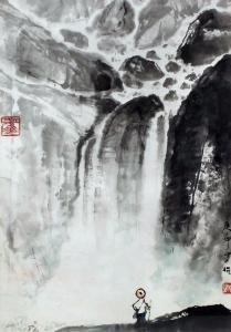 LI Zhongsheng 1912-1984,Figure looking towards a waterfall,Canterbury Auction GB 2017-10-03