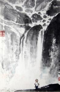 LI Zhongsheng 1912-1984,figures by a waterfall,Gorringes GB 2017-04-25