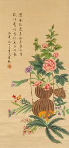 LIANFU LU 1851-1920,A basket of peony, morning glory and holly,888auctions CA 2018-06-07