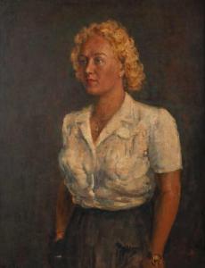 LIBAL Frantisek 1896-1974,Frauenportrait Kniestück einer jungen blonden Frau,1947,Mehlis 2019-11-21