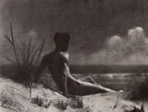 LIBBY Francis Orville 1883-1961,Male figure on the beach, Maine,1918,Swann Galleries US 2022-08-18