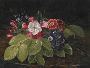 LIBERT Betzy,Kleiner Blumenstrauß mit Anemone und Vergissmeinni,1879,Galerie Bassenge 2019-11-29
