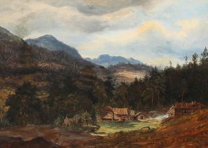 LIBERT Georg Emil 1820-1908,A Norwegian mountainscape with cottages,Bruun Rasmussen DK 2024-03-25
