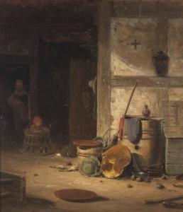 LIBERT Georg Emil,Country kitchen with a small child in walking chai,1854,Bruun Rasmussen 2018-01-15