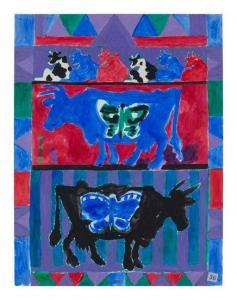 LICHTNER Schomer Frank 1905-2006,Cows and Butterflies,1987,Hindman US 2020-02-26