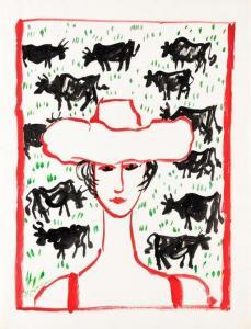 LICHTNER Schomer Frank 1905-2006,Lady and Cows,1992,Hindman US 2020-02-26