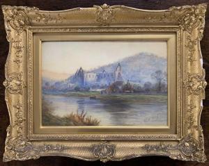 LIDDELL Thomas  Hodgson 1860-1925,A view across a lake to church ruins,1906,Keys GB 2024-01-15