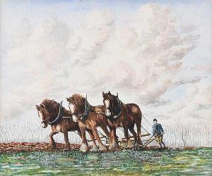 LIDDELL William F 1905-1927,THREE HORSES PLOUGHING,Ross's Auctioneers and values IE 2021-02-24