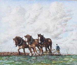 LIDDELL William F 1905-1927,THREE HORSES PLOUGHING,Ross's Auctioneers and values IE 2020-09-09