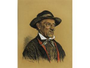 LIEBICH Curt 1868-1937,PORTRAIT EINES BAUERN Kolorierte,Hampel DE 2020-12-03