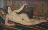 LIEBIGT R,Liegender weiblicher Akt auf einem Sofa, vor einem,Auktionshaus Quentin 2011-10-22
