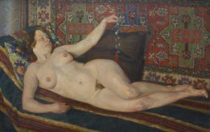 LIEBIGT R,Liegender weiblicher Akt auf einem Sofa, vor einem,Auktionshaus Quentin 2011-10-22