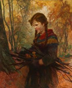 LIEBING Alfred 1864-1957,A girl carrying firewood,Bruun Rasmussen DK 2020-01-20