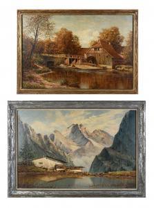 LIEBL HANS N 1900-1984,Country Mill; Alpine Lake with Chateau,Burchard US 2021-07-18