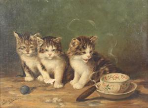 LIEBMANN B,An oleograph of three kittens with cigar and cups & saucers,John Nicholson GB 2017-05-13