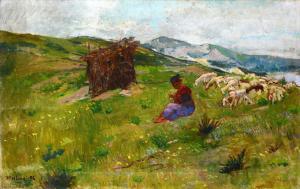 LIEGI Ulvi,Paesaggio all'Abetone con pastorella,1896,Galleria Pananti Casa d'Aste 2024-02-16