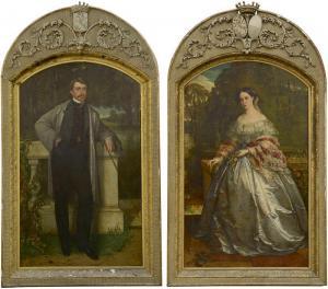 LIES Jozeph Hendrik H 1821-1865,Portrait d'une dame et d'un homme de qualité sur,1863,Mercier & Cie 2012-10-07